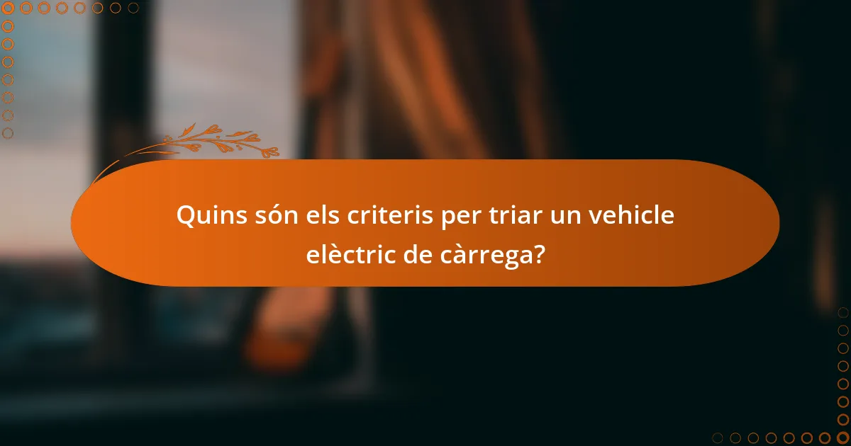 Quins són els criteris per triar un vehicle elèctric de càrrega?